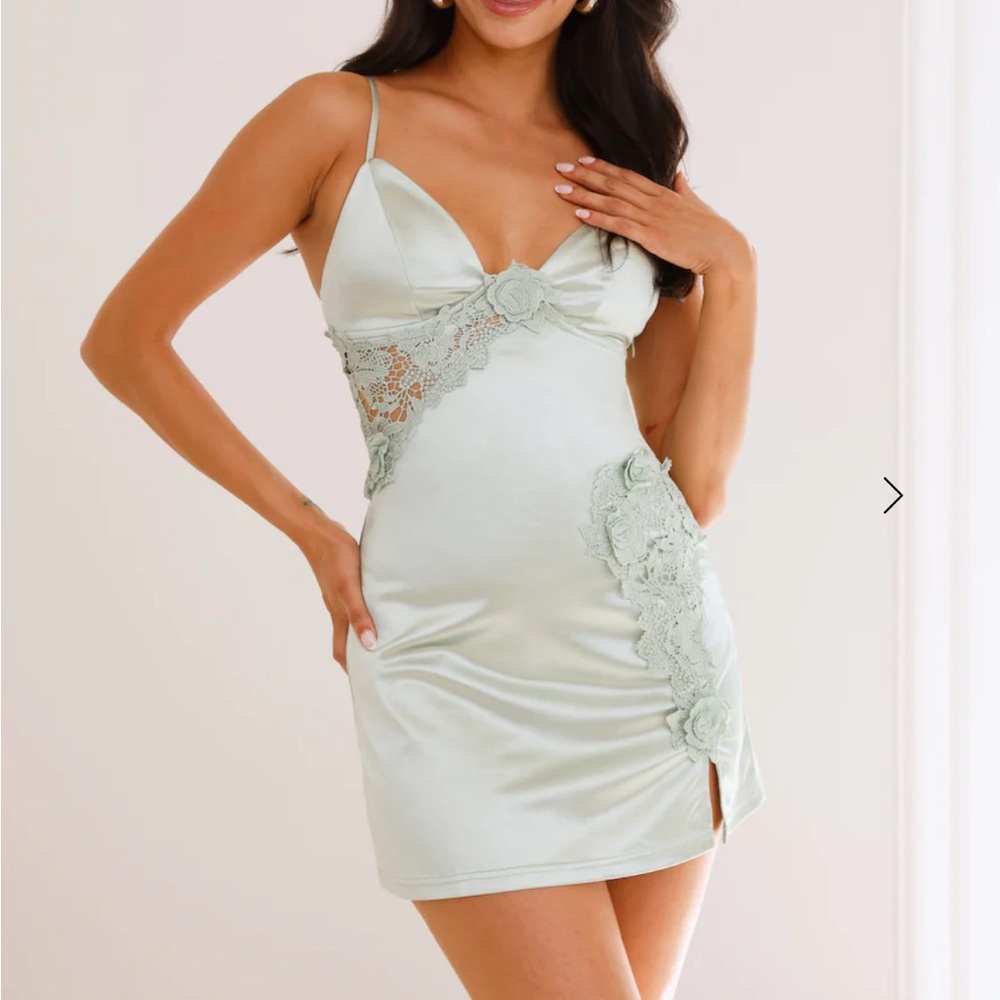 Elegant Lace Trim Satin Slip Dress